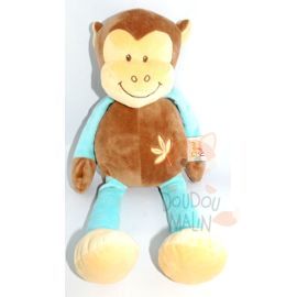  singe marron bleu broderie feuille 