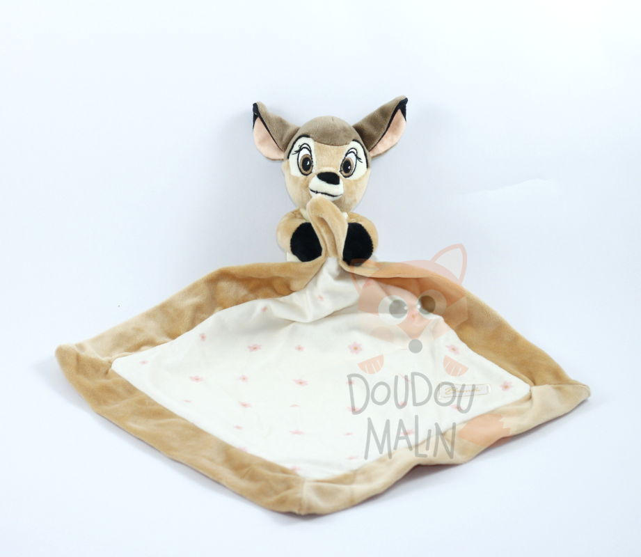 Disney Bambi Doudou plat marron blanc fleur 30 cm