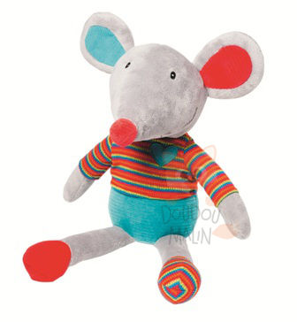 Ebulobo peluche achille souris bleu rouge gris coeur 