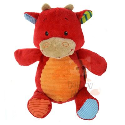  peluche pom vache rouge orange 
