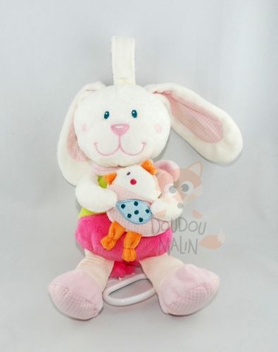  boîte à musique lapin rose vert blanc oiseau 