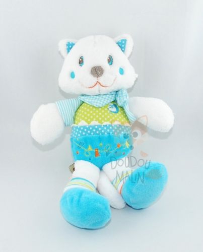  chat blanc bleu vert bandana souris pince à linge 