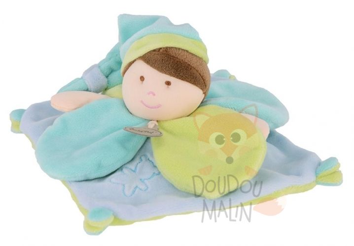  poupée marron vert bleu plat carré ours 