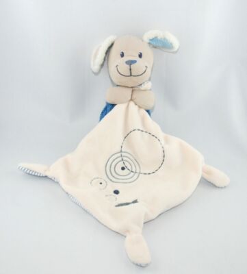  mouchoir chien bleu beige gris poisson 