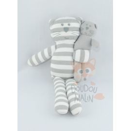  chat et son bébé gris blanc rayé 