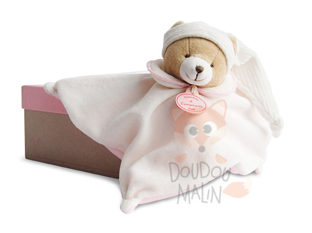 Doudou et compagnie - L'original Doudou plat Ours rose blanc