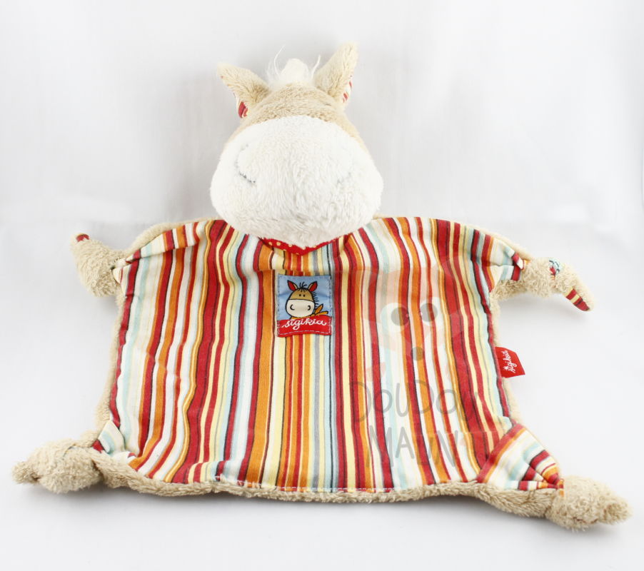  cheval plat rouge orange rayé beige noeud 