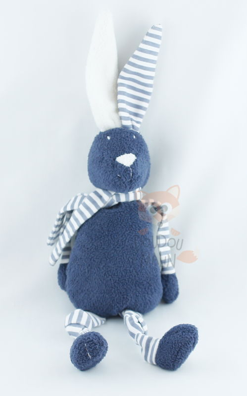  peluche lapin bleu blanc rayé écharpe 
