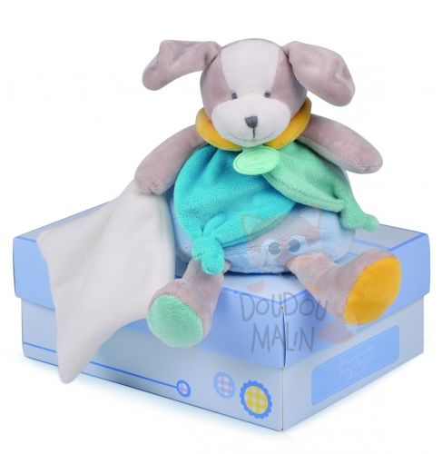 Doudou chien DOUDOU ET COMPAGNIE rayé bleu 40 cm - SOS doudou