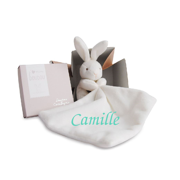 Doudou et compagnie - L'original Doudou plat Lapin marron beige blanc