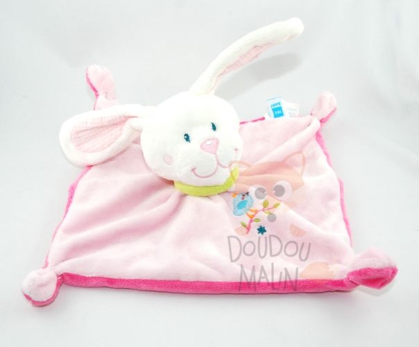  lapin plat carré rose écharpe vert oiseau 