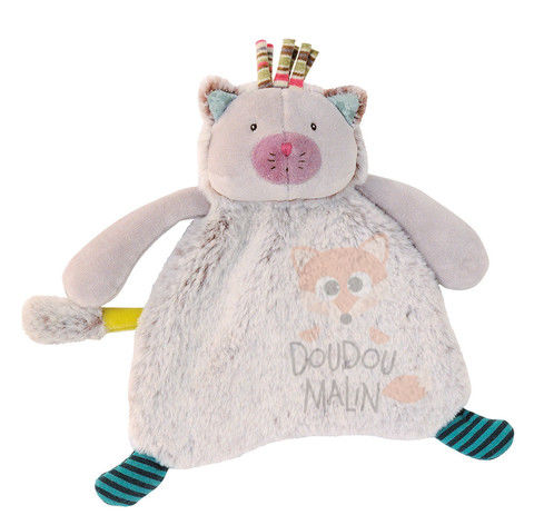 Doudou géant chat rose vert gris les Pachats MOULIN ROTY