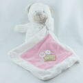  peluche ours blanc rose mouchoir coeur 