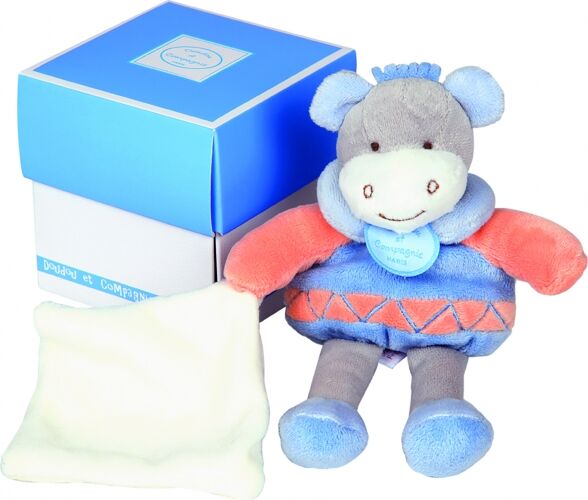  pantin âne bleu orange blanc mouchoir 