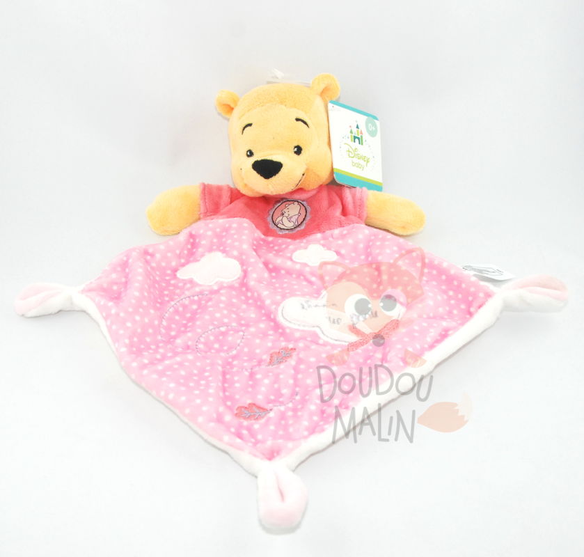 Disney doudou Winnie l'ourson plat rose jaune nuage feuille