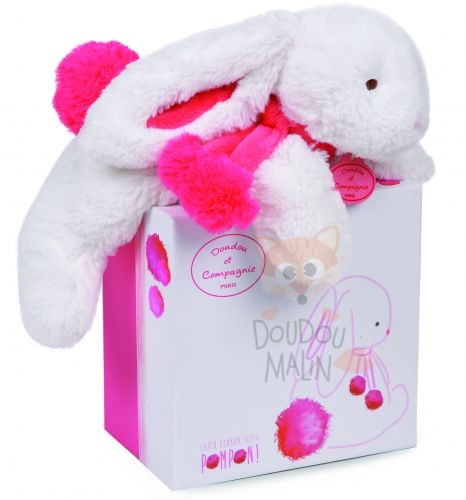 Doudou et Compagnie Peluche Lapin Pompon 35 cm Corail 
