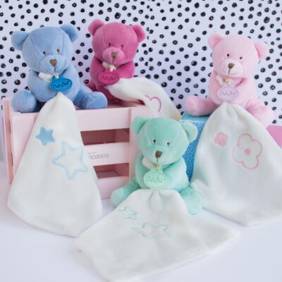  - les bonbons - peluche ours avec fuchsia blanc étoile 15 cm 