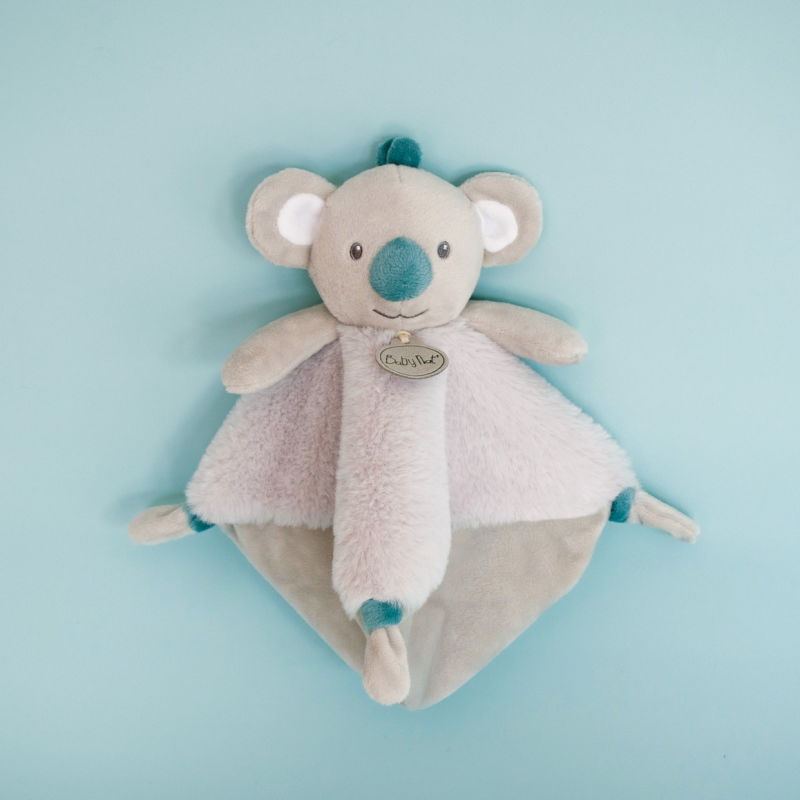 Doudou koala fleuri et couverture grise naissance