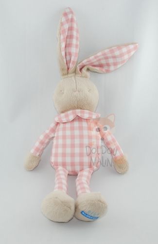 Lapin Classique Doudou Lapin beige carreaux bleu KLORANE