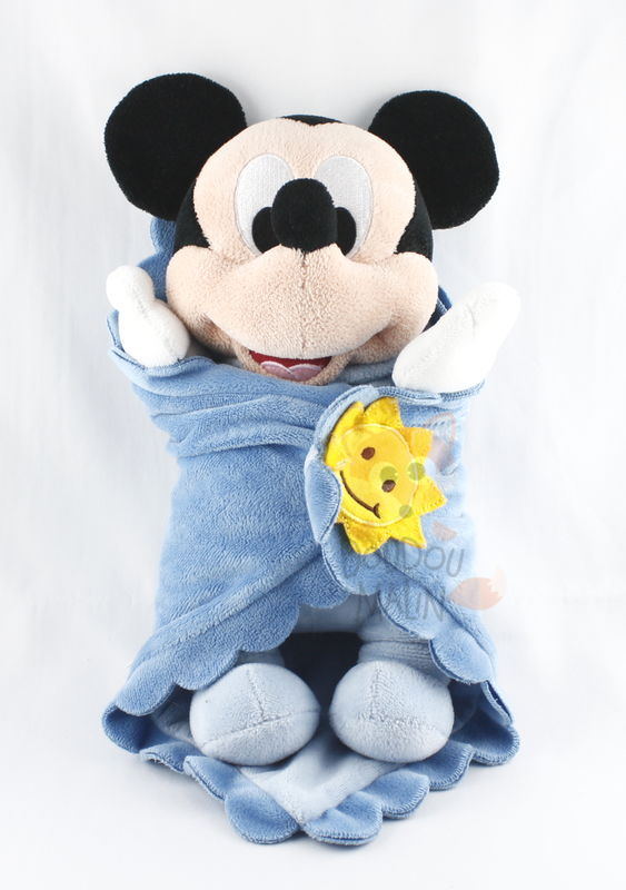 Disney doudou Mickey Mouse souris couverture bleu jaune soleil