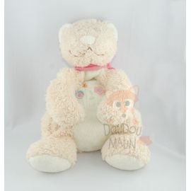  ours beige blanc rose echarpe fleur 