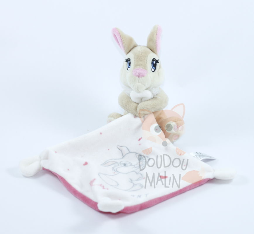 Doudou Lapin Mouchoir Coeur Pretty Miss Bunny DISNEY NICOTOY Panpan Blanc  Rose