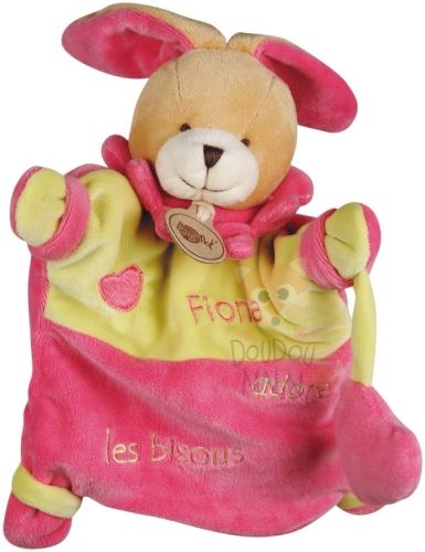  marionnette lapin fiona adore les bisous rose vert coeur 