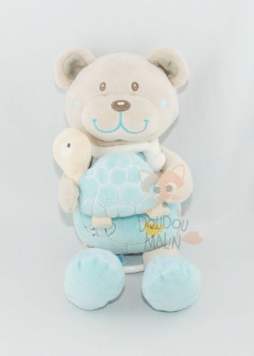  ours boîte à musique tortue bleu beige 