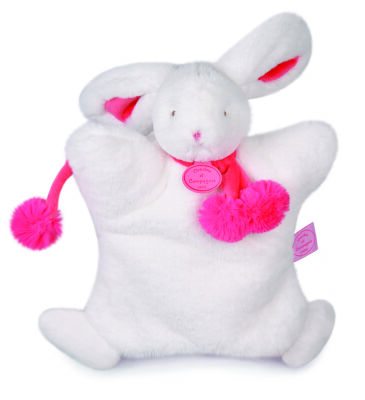  lapin pompon marionnette rouge fraise blanc 