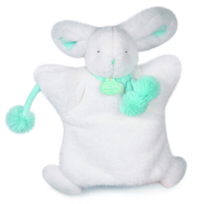  lapin pompon marionnette vert amande blanc 