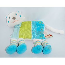  chat blanc bleu vert broderie pince à linge 