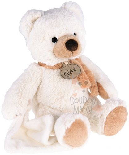 Doudou peluche ours blanc Mouchoir 25 cm Baby Nat 
