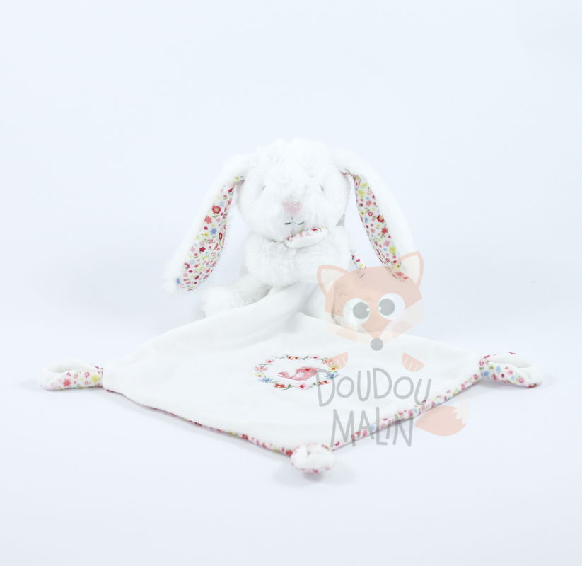  lapin mouchoir blanc fleur 30 cm 