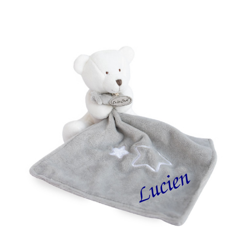  - les flocons - plush white bear with grey comforter 15 cm 