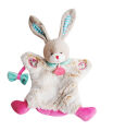  choupidoudou marionnette lapin rose beige bleu fleur noeud 