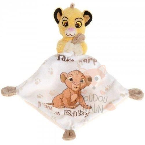 Disney doudou mouchoir Simba take care i'm a baby lion jaune blanc