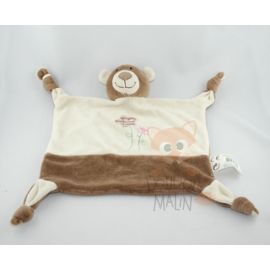  plat carré ours marron blanc fleur rose 