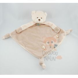  malice et bulle ours plat losange beige crème broderie feuille 