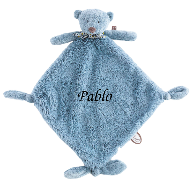Baby'Nat - Polochon l'ours - Doudou bleu moutarde 24 cm