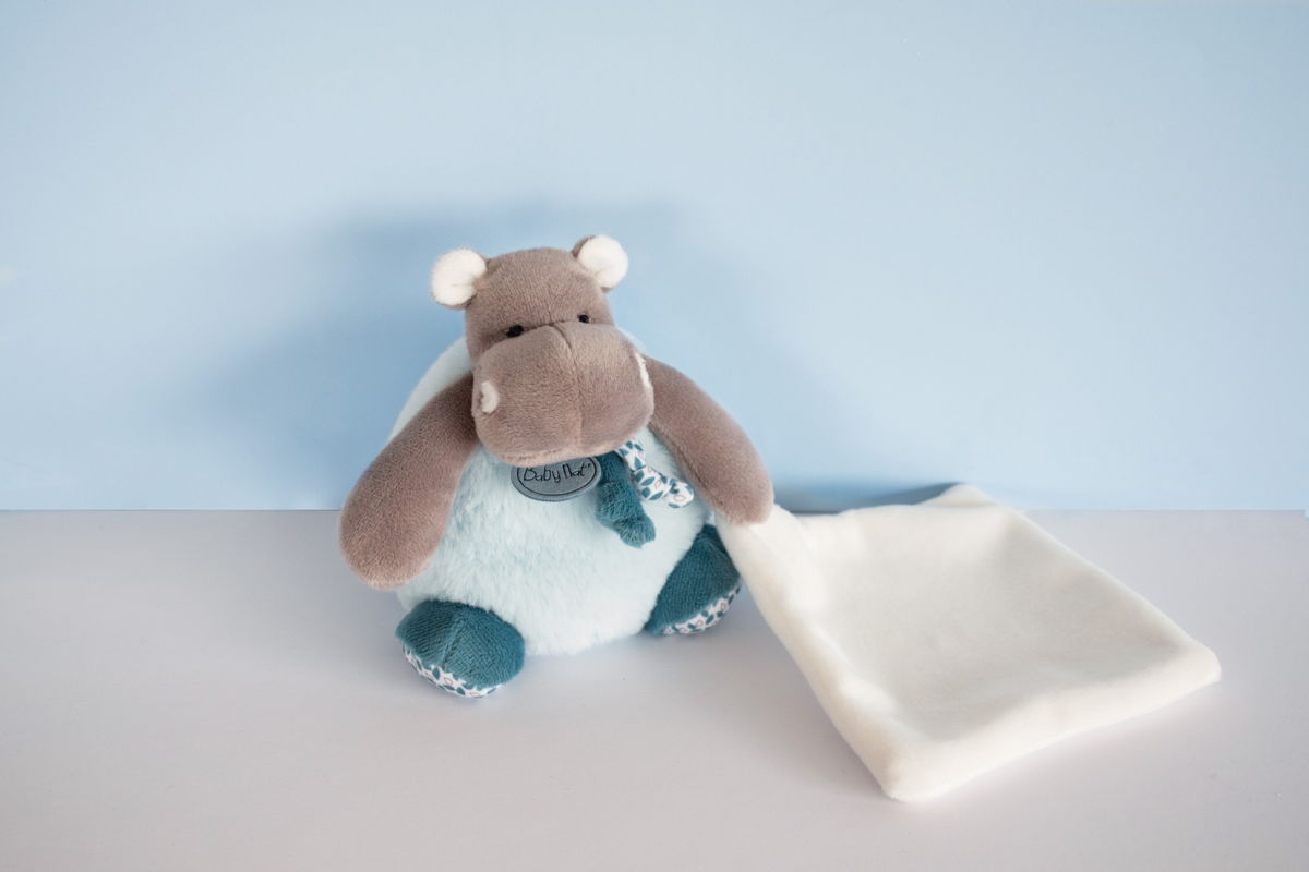 DOUDOU HIPPOPOTAME BAZILE BLEU GRIS BABY NAT