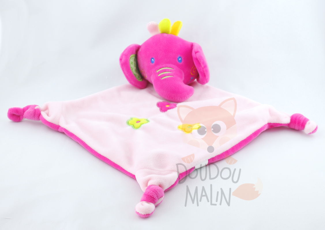 Plat losange éléphant rose violet fleur jaune 