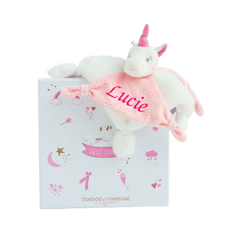 Doudou et Compagnie - Collection Lucie La Licorne - Doudou Rose et Or -  20 cm - 0+ - DOUDOU STORE