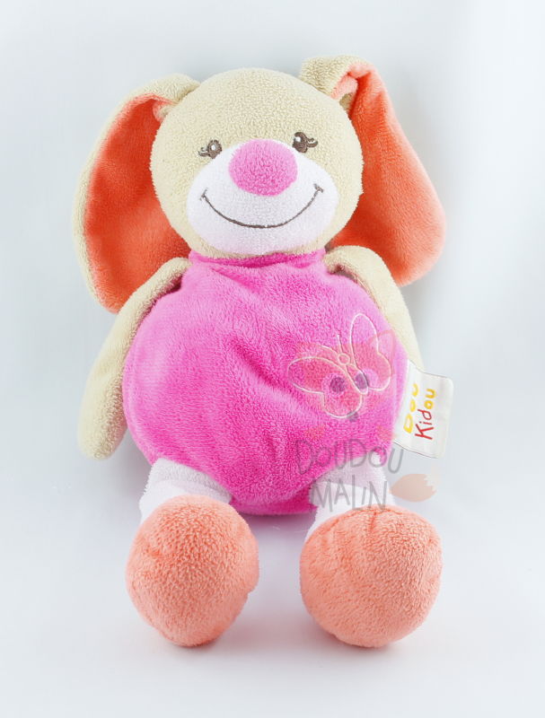  peluche lapin rose orange papillon 