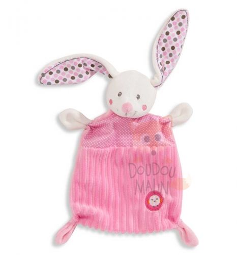 Doudou NICOTOY DOUDOU LAPIN BLANC ROSE OISEAU BRODE MOUCHOIR POIS  ETAT NEUF 