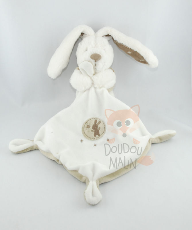 Pommette Doudou Lapin Avec Mouchoir Blanc Beige Marron