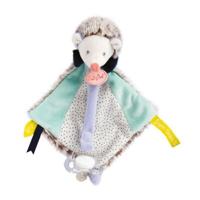  - les super doudous - attache-sucette hérisson bleu 20 cm 
