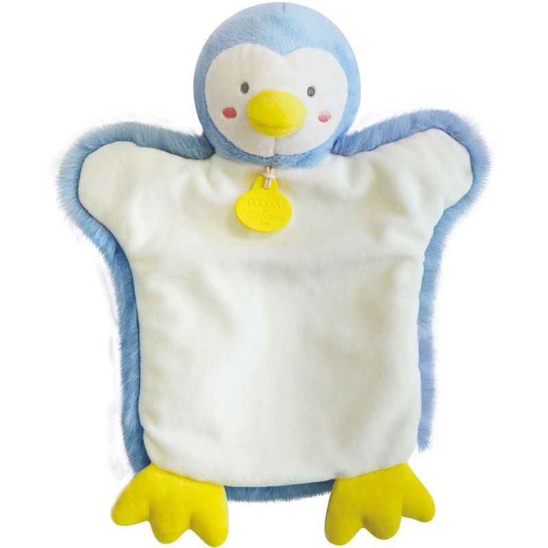  - marionnette pingouin bleu blanc 25 cm 