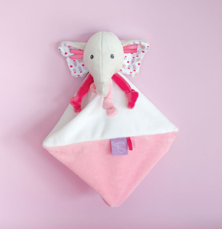 Doudou plat Poupée fille triangle rose BERLINGOT