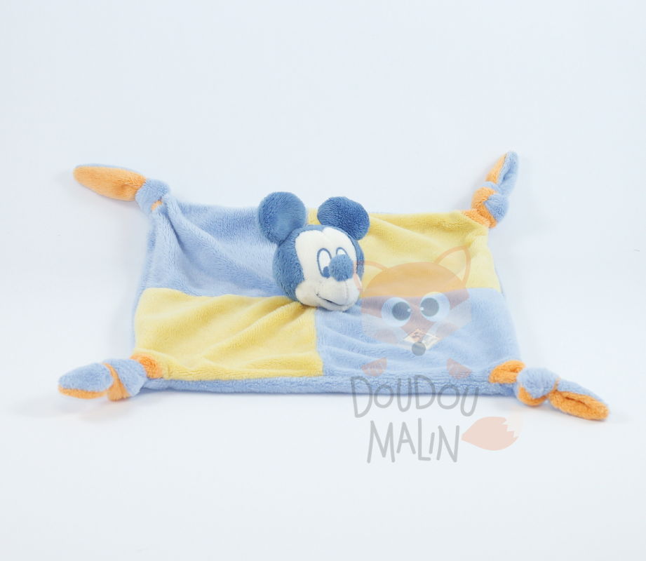 Disney doudou Mickey Mouse souris couverture bleu jaune soleil