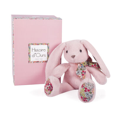  - copains câlins - peluche lapin rose25 cm 